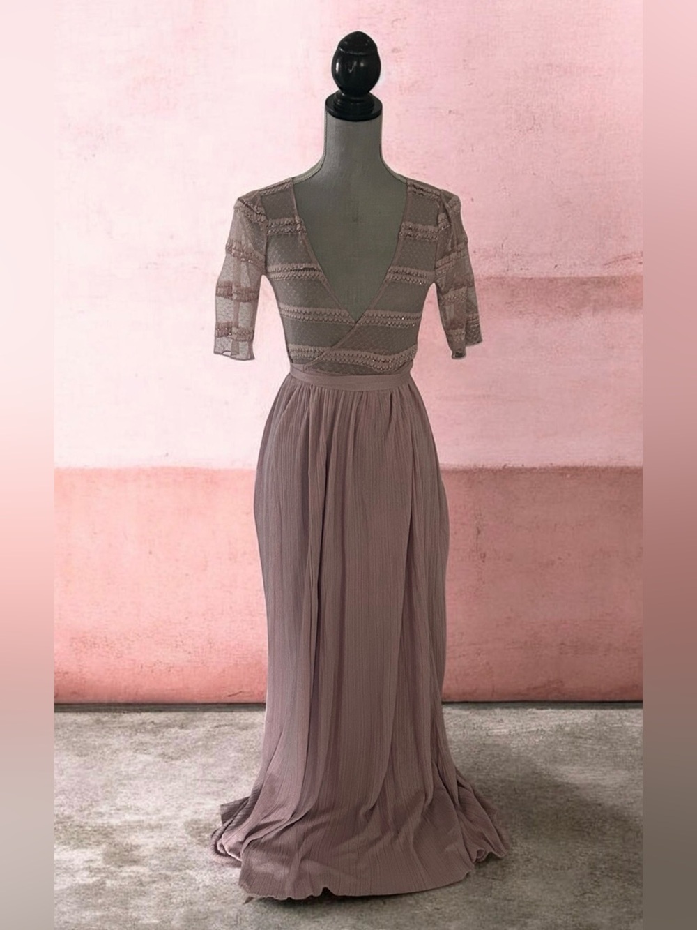 Zara Dusty Mauve Lace Bodice Maxi Dress